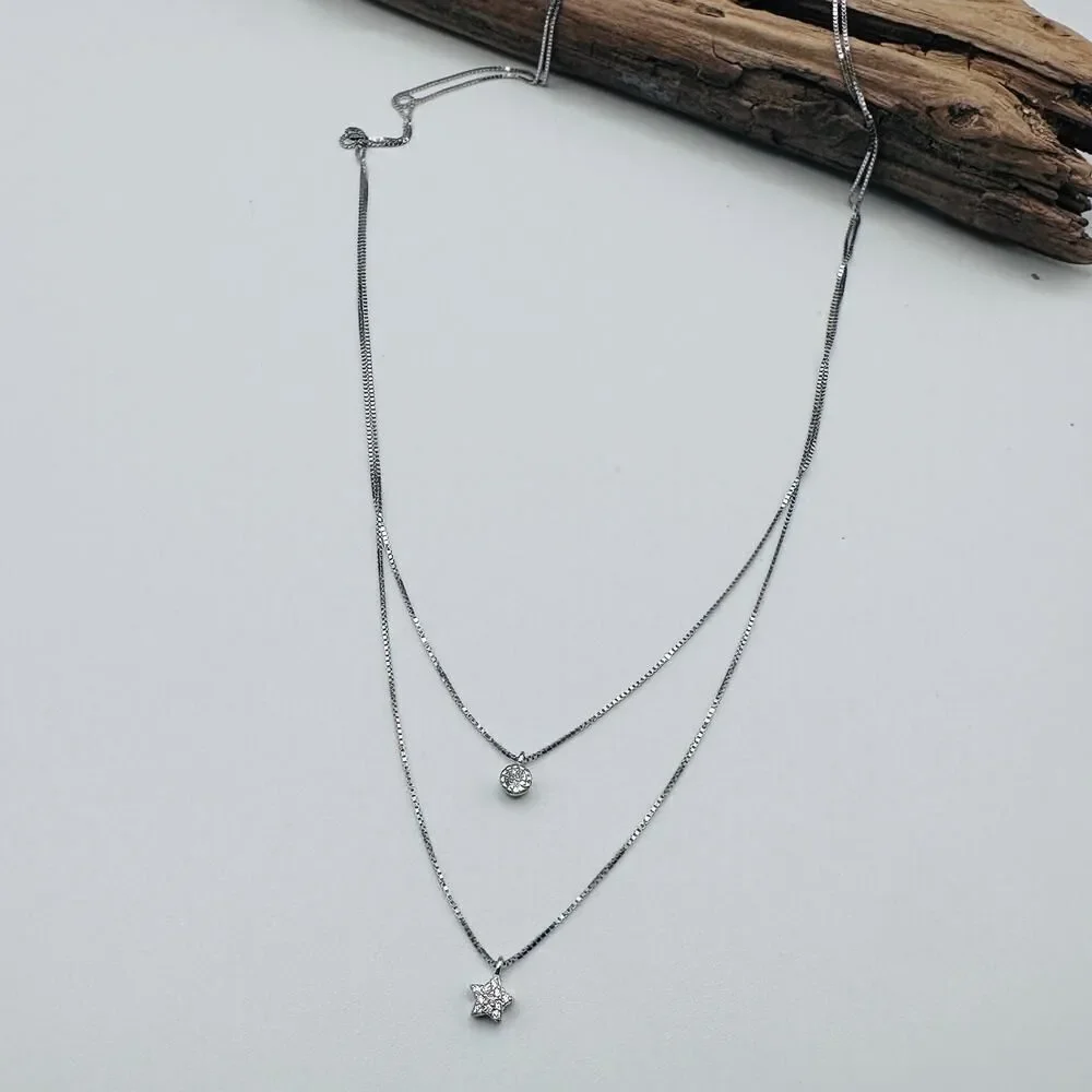 Sterling Silver Moon & Star Layered Necklace